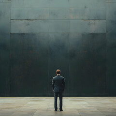 Obraz premium Photo Businessman Standing Before Large Wall