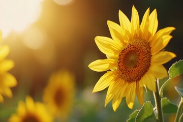 Obraz premium vibrant sunflower blooming in a field during golden hour