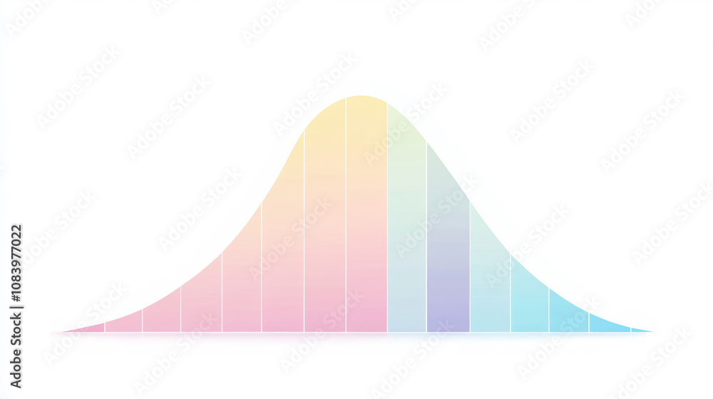 Poster minimalist illustration of a pastel-colored normal distribution curve with shaded sections, represen