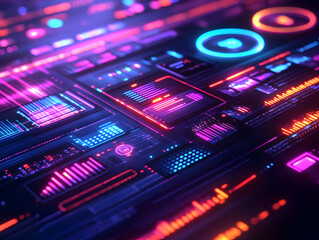 Obraz premium 3D Render Neon Cyberpunk Interface Technology Illustration