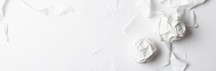 Fototapeta premium A crumpled white paper ball with soft shadows on a wooden surface, design, office, wrinkled
