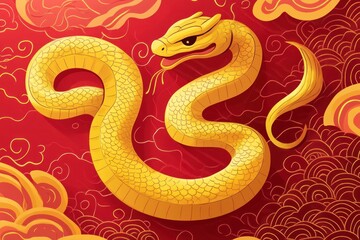 Obraz premium Illustration of Chinese new year zodiac gold color wooden snake
