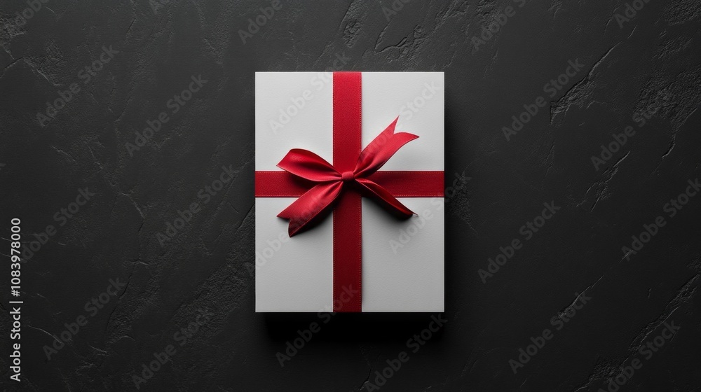 Aufkleber a white box with a red bow on top of it