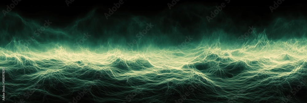 Poster abstract representation of waves with a dark, atmospheric color scheme.