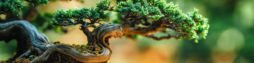 Obraz premium Tiny Worlds within a Bonsai Tree: A close-up shot of the miniature trees and branches within a bonsai, revealing a world within our world.