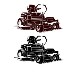 Zero Turn Lawn Mower Lawn Care silhouette illustration with grass