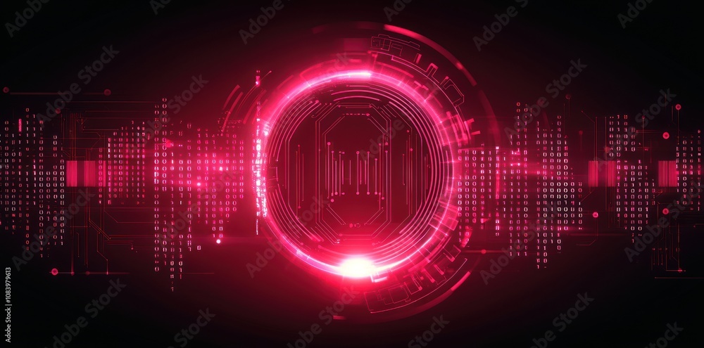 Aufkleber Abstract digital design featuring a circular motif with vibrant red tones and data patterns.
