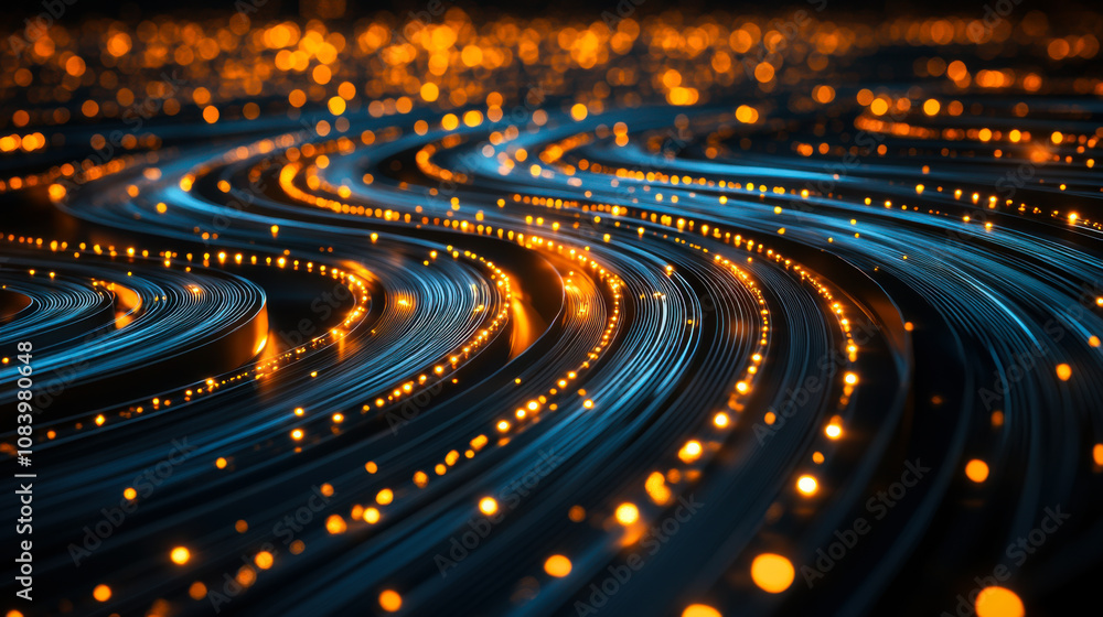 Aufkleber flowing patterns of shimmering lights along dark blue waves at dusk create a mesmerizing visual expe