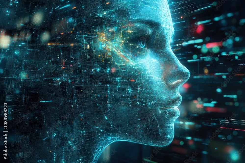 Aufkleber digital mind processing data in cyberspace, artificial intelligence and the future