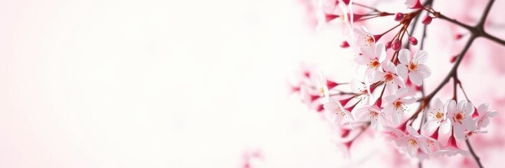 Naklejka premium Pink sakura petals gently falling creating a beautiful background, cherry blossom, Japanese