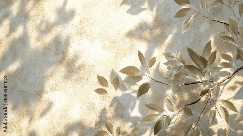 Poster A tree with leaves casting a shadow on a white background