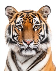Obraz premium Majestic Close-Up Portrait of a Sumatran Tiger Against a White Background - Powerful Wildlife Photography