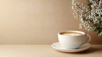 Obraz premium White cup of coffee with subtle steam, detailed 3D rendering, elegant simplicity on plain background