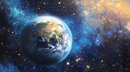 Obraz premium New earth split illustration, meditation cover, thumbnail. Galactic. Illustration