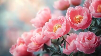 Obraz premium Beautiful Pink Peonies Blooming in a Soft Dreamy Background