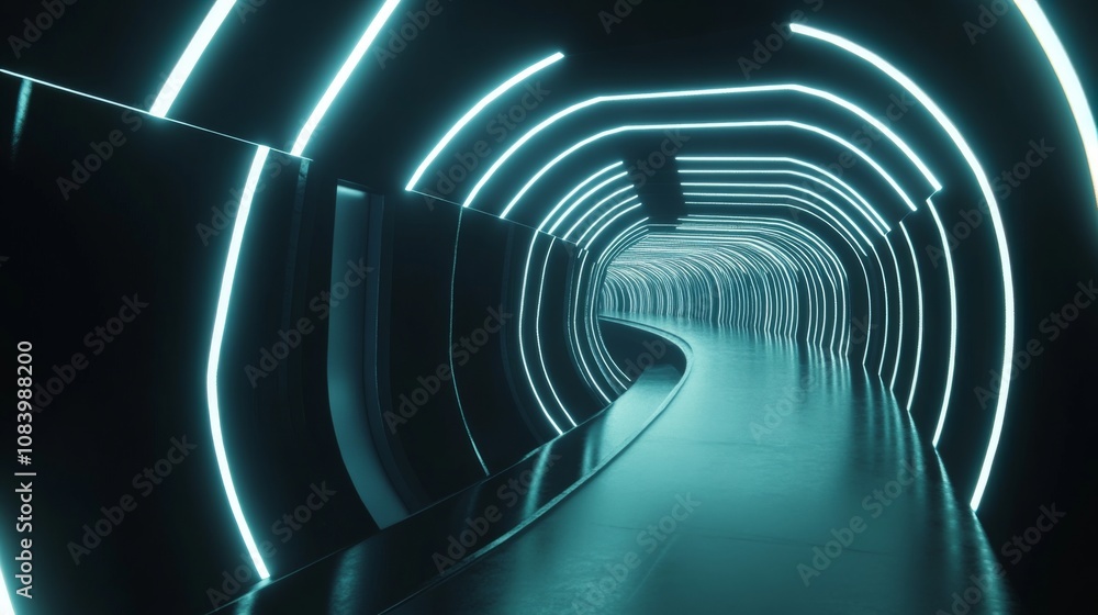 Fototapete futuristic tunnel with neon lights creating an ethereal atmosphere for imaginative concepts and sci-