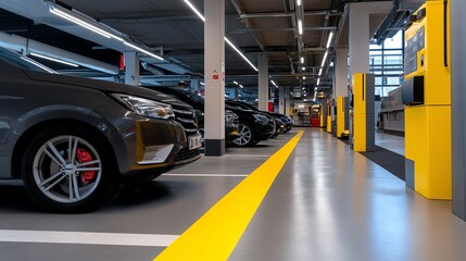 Obraz premium Car rental inspection bay with tools and cleaning equipment