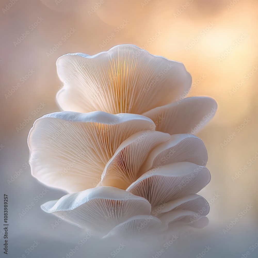 Poster delicate mushroom with soft textures and warm background