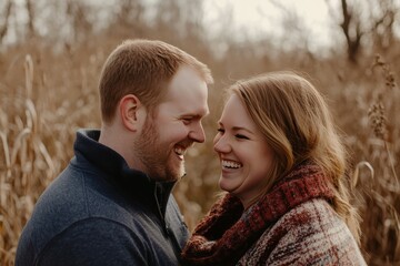 Obraz premium Smiling couple in a natural outdoor setting
