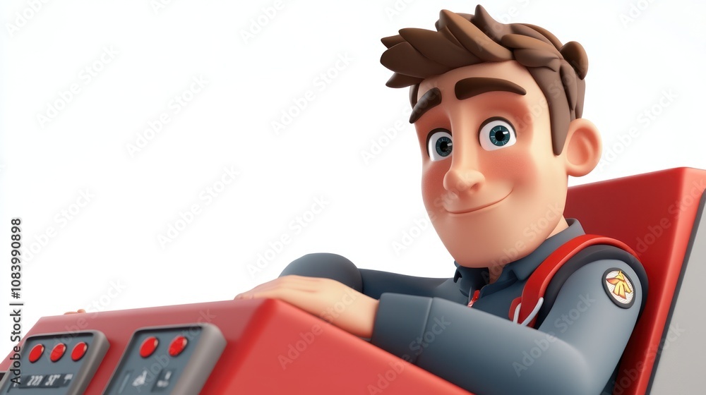Aufkleber a cheerful animated character in a control seat, ready for an adventure or task.