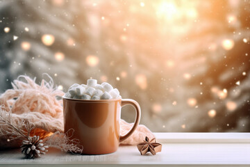 Fototapeta premium Enjoying a rich cup of hot chocolate on a chilly winter day.