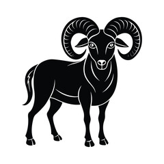 Naklejka premium Ram Silhouette Vector - Majestic Horned Animal Design, Minimalist Black & White Wildlife Art