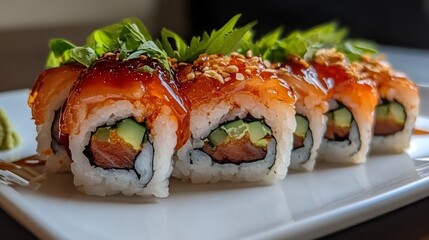 Neatly Arranged Sushi Rolls on a Clean Plate