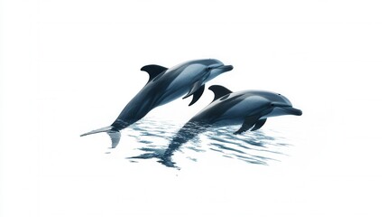 Fototapeta premium Two Dusky Dolphins Leaping Gracefully from the Ocean Stunning Wildlife Photography on White Background