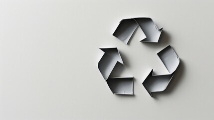 Obraz premium Symbols banner with close-up of recycling symbol on white surface, soft shadows, space for text on the side