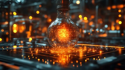 An infographic of the nuclear fission process displayed on a futuristic screen