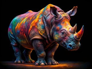 Fototapeta premium Captivating Drone Photography of a Majestic Rhino on a Black Background - Stunning Wildlife Banner for Nature Lovers and Conservation Awareness