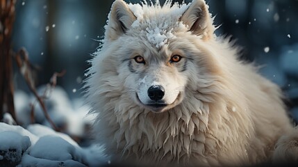 Obraz premium a white wolf in the snow WITH SHINE BLUE EYES.