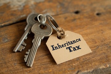 Inheritance Tax Keys on Wooden Surface