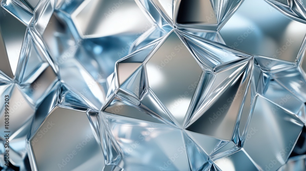 Poster 3d metallic geometric pattern with hexagonal shapes, shiny and reflective surface in silver