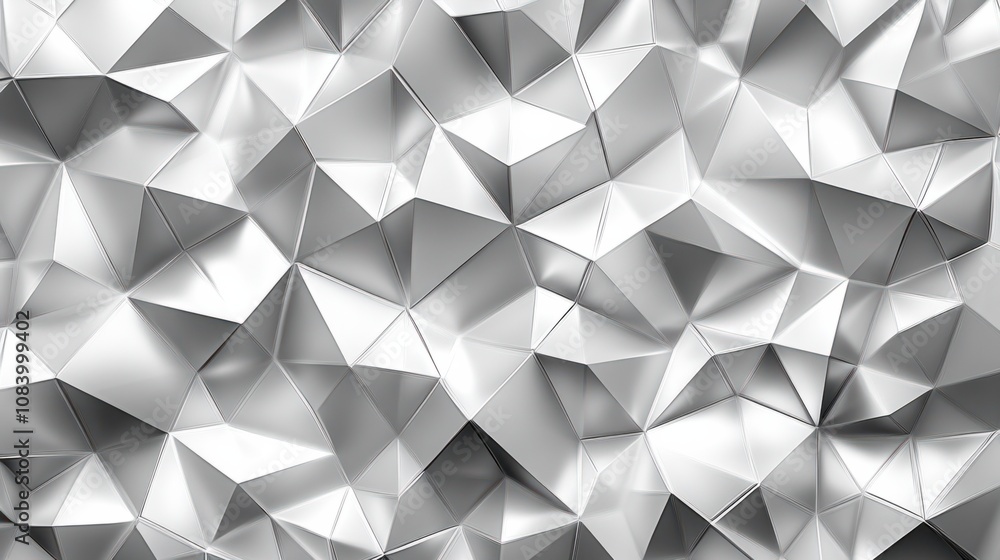Poster 3d metallic geometric pattern with hexagonal shapes, shiny and reflective surface in silver