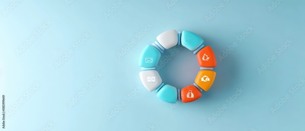 Poster colorful circular infographic with icons representing communication and security concepts