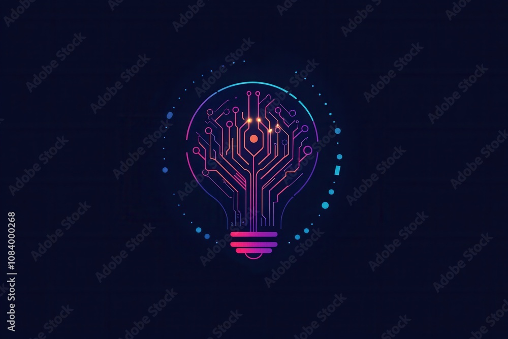 Poster light bulb connecting digital circuitry symbolizing innovation and technology