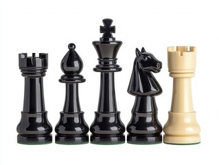 High-Resolution Image of Black and White Chess Pieces King, Queen, Rook, Bishop, and Knight - Strategy, Game, Competition Concept