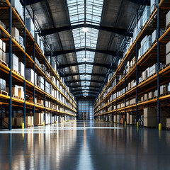 Fototapeta premium 3D Illustration Warehouse Interior Storage Shelves Logistics