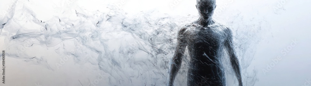Aufkleber a figure dissolving into ethereal smoke, symbolizing transformation and introspection.