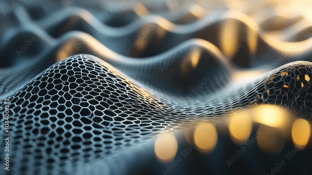 Aufkleber abstract 3d metallic mesh with hexagonal grids, shiny and glowing, creating a futuristic background