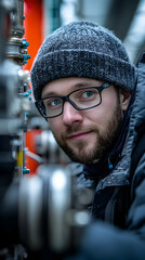 Photo - Engineer in Beanie and Glasses at Industrial Site