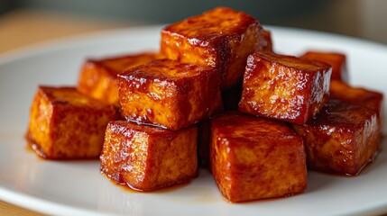Delicious Thai Red Curry with Tofu on White Plate