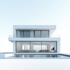 Modern Minimalist White House with Infinity Pool Architectural Design Rendering