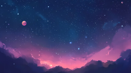 Fototapeta premium Beautiful starry sky with planets, abstract cosmic background, solar system. Galactic. Illustration