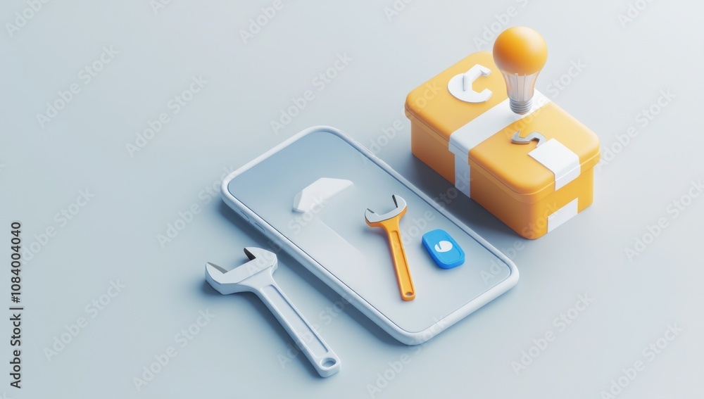 Poster a 3d illustration of tools and a toolbox symbolizing repair and maintenance.