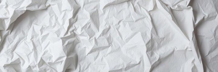 Fototapeta premium A close-up shot of a crumpled white paper sheet with visible wrinkles and creases, detail, sheet