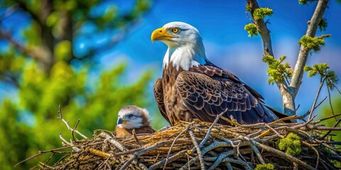 Long Exposure of a Bald Eagle Nesting: Majestic Bird in Natural Habitat, Wildlife Photography, Nature Conservation, Birds of Prey, Environmental Beauty, Animal Behavior, Scenic Landscape