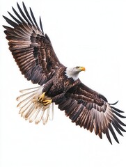 Obraz premium Majestic Bald Eagle in Flight Stunning Wildlife Photography with Isolated White Background.