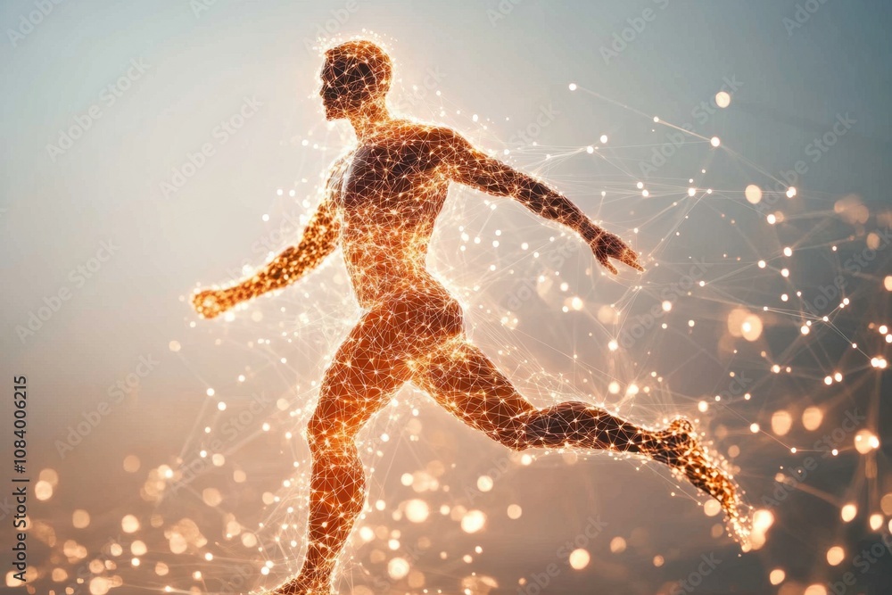 Poster neural network visualization in athlete body showing human anatomy while running